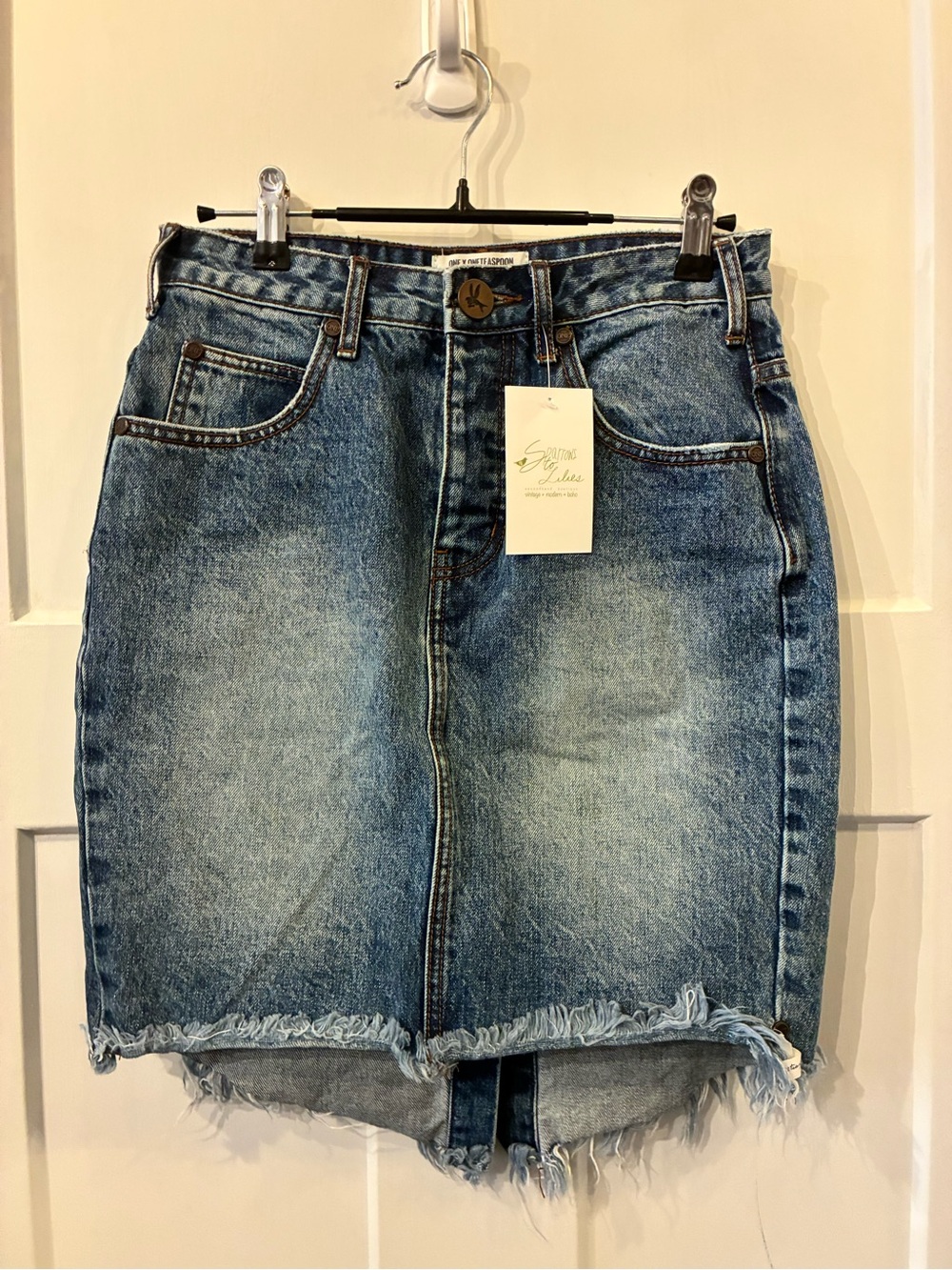One Teaspoon Distressed Light Blue Denim Skirt